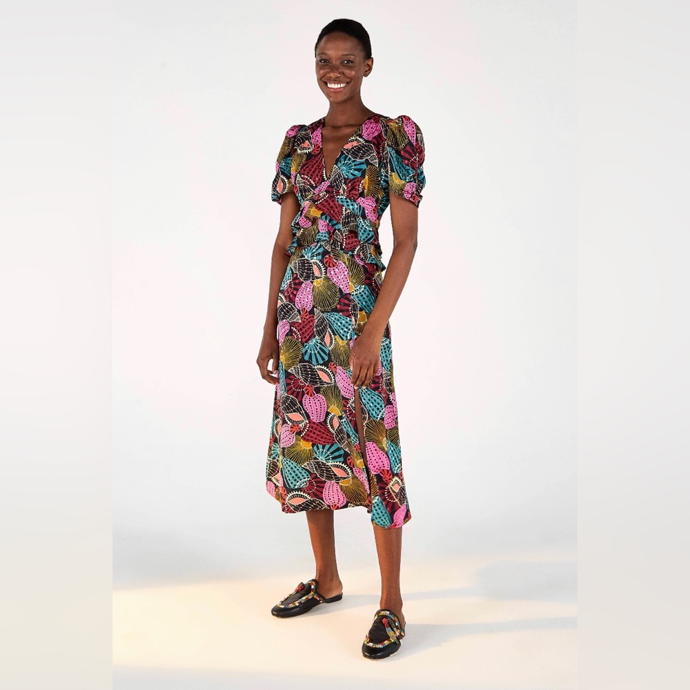 NWT FARM Rio Shell Mix Midi Dress